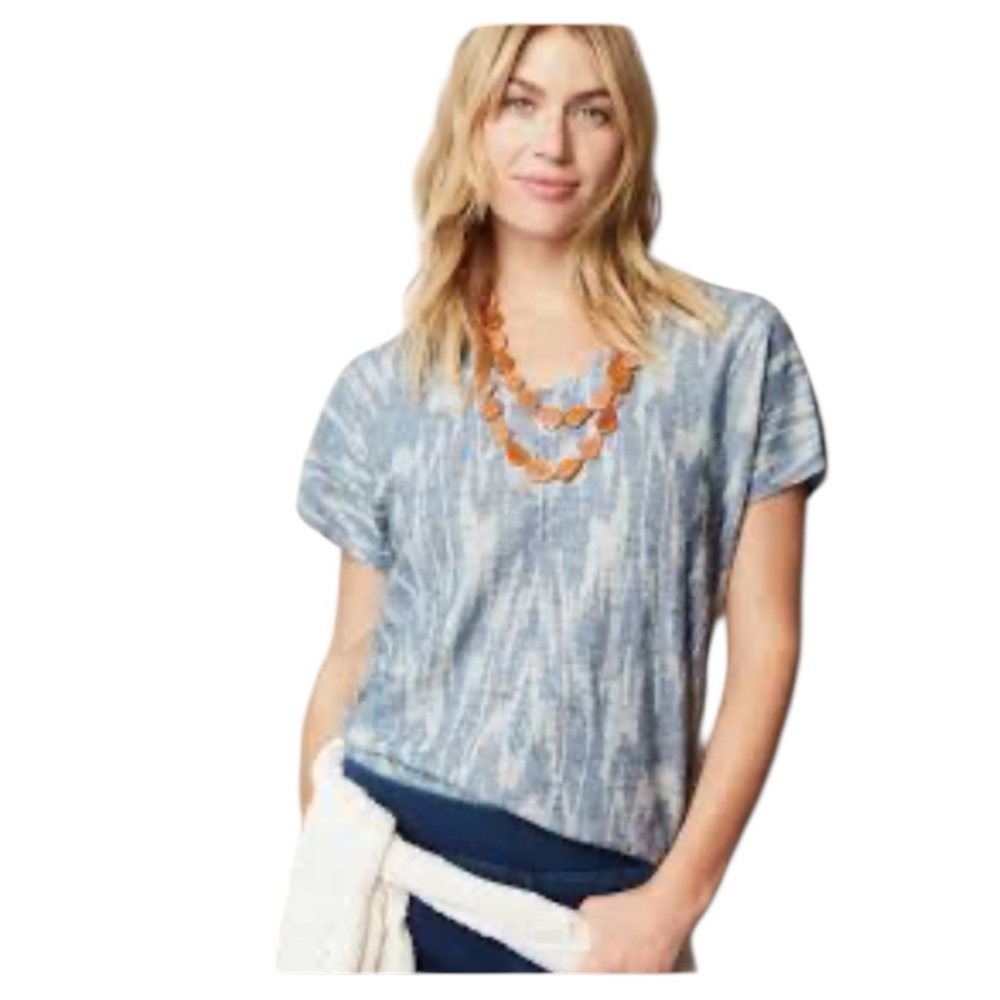 J Jill Pure J Jill Top Women’s‎ Large Blue IKAT Print Short Sleeve
